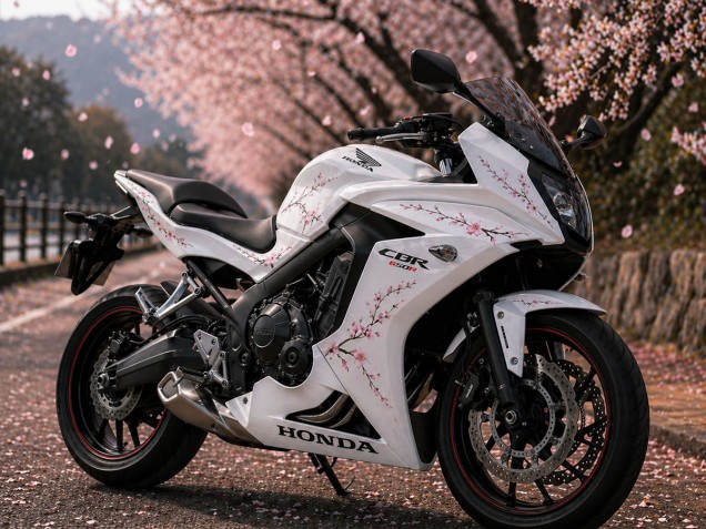 Purchase 2014-2016 Gloss White with Cherry Blossoms Honda CBR650F Motorcycle Fairings UK