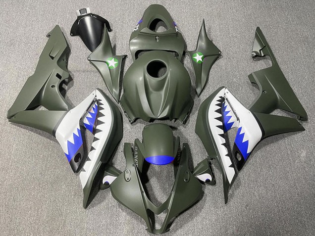 Purchase 2007-2008 Army Green White Blue Shark Honda CBR600RR Motorcycle Fairings UK