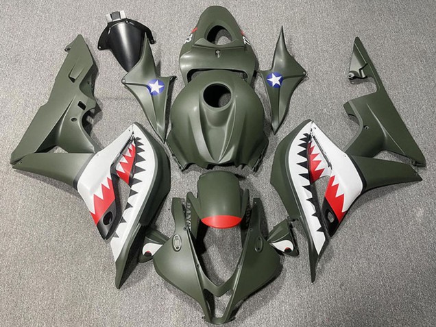 Purchase 2007-2008 Army Green White Red Shark Honda CBR600RR Motorcycle Fairings UK
