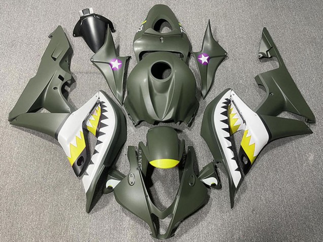 Purchase 2007-2008 Army Green White Yellow Shark Honda CBR600RR Motorcycle Fairings UK