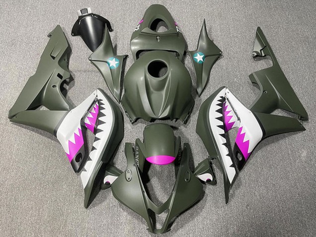 Purchase 2007-2008 Army Green White Pink Shark Honda CBR600RR Motorcycle Fairings UK