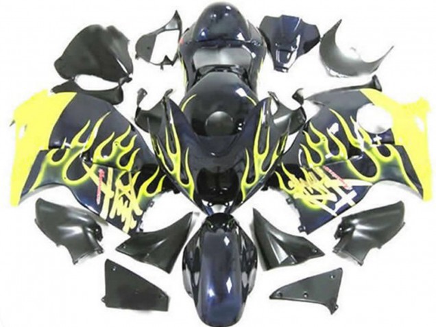 Purchase 1996-2007 Glossy Black Yellow Flame Suzuki GSXR 1300 Motorcycle Fairings UK