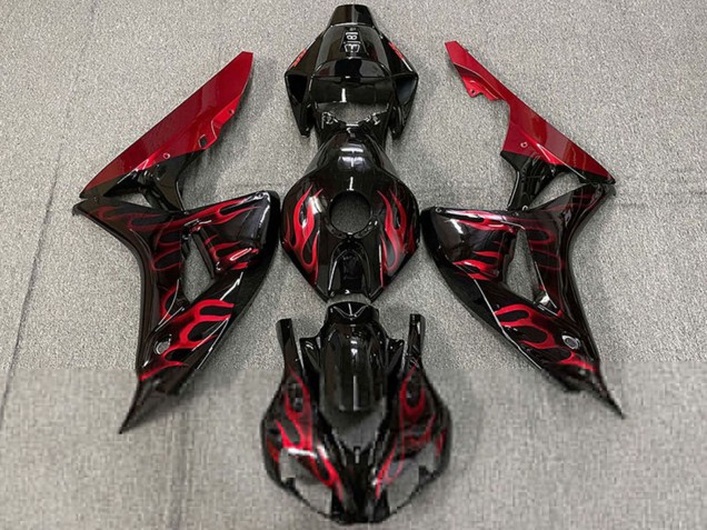 Purchase 2006-2007 Glossy Black Red Flame Honda CBR1000RR Motorcycle Fairings UK