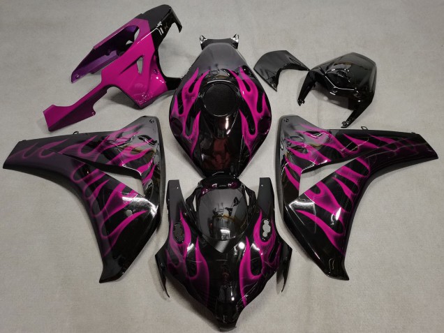 Purchase 2008-2011 Glossy Black Pink Flame Honda CBR1000RR Motorcycle Fairings UK