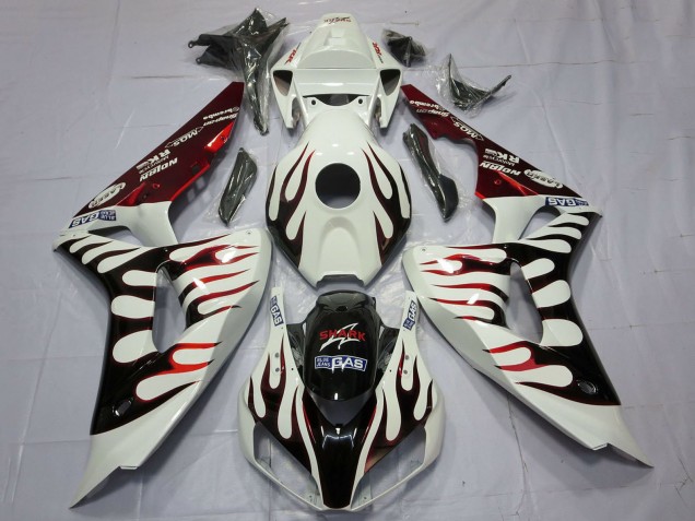 Purchase 2006-2007 White Red Glossy Black Flame Honda CBR1000RR Motorcycle Fairings UK