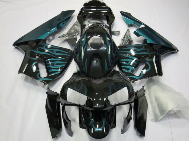 Purchase 2003-2004 Glossy Black Green Flame Honda CBR600RR Motorcycle Fairings UK