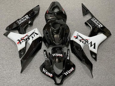 Purchase 2007-2008 Glossy Black White West Style Honda CBR600RR Motorcycle Fairings UK