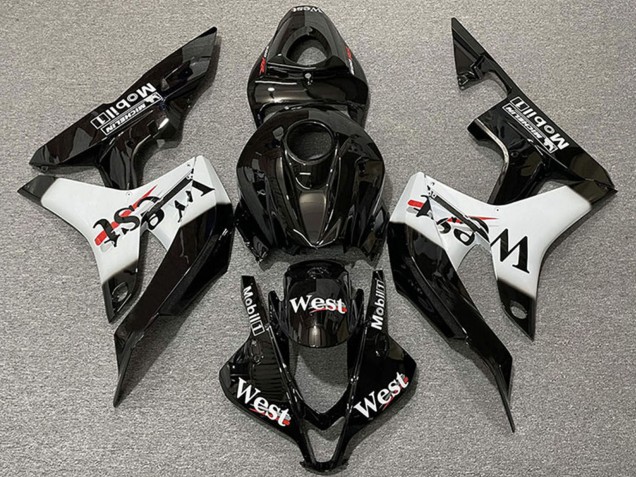 Purchase 2007-2008 Glossy Black White West Style Honda CBR600RR Motorcycle Fairings UK
