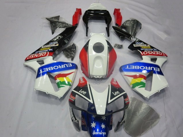 Purchase 2003-2004 White Red Blue Glossy Black EuroBet Honda CBR600RR Motorcycle Fairing Kits UK