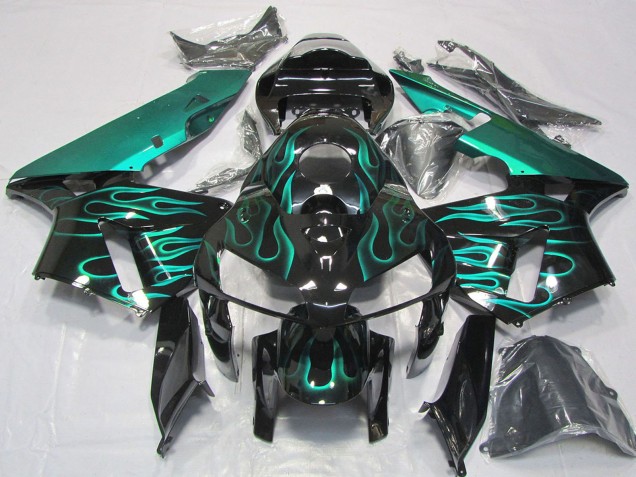 Purchase 2005-2006 Glossy Black Teal Flame Honda CBR600RR Motorcycle Fairings UK