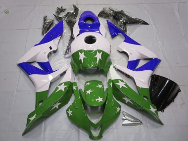 Purchase 2007-2008 White Blue Green Stars Stripe Honda CBR600RR Motorcycle Fairings UK