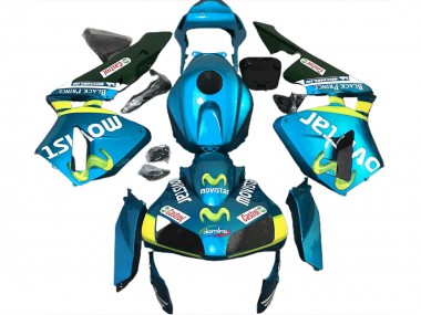 Purchase 2003-2004 Light Blue Yellow Green MoviStar Honda CBR600RR Motorcycle Fairings UK