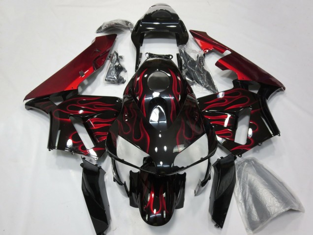 Purchase 2003-2004 Glossy Black Red Flame Honda CBR600RR Motorcycle Fairings UK
