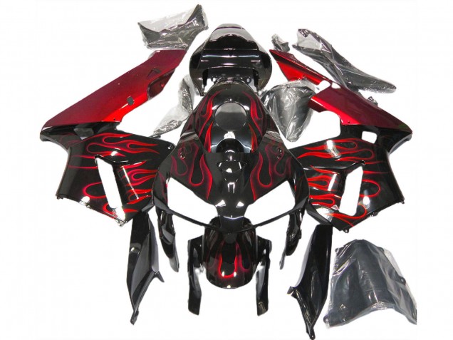Purchase 2005-2006 Glossy Black Red Flame Honda CBR600RR Motorcycle Fairings UK