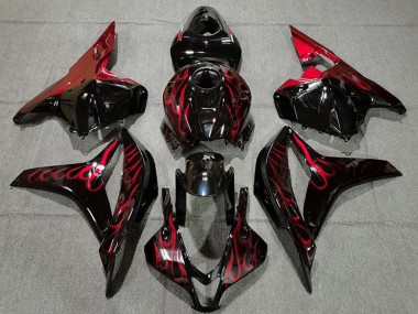 Purchase 2009-2012 Glossy Black Red Flame Honda CBR600RR Motorcycle Fairings UK