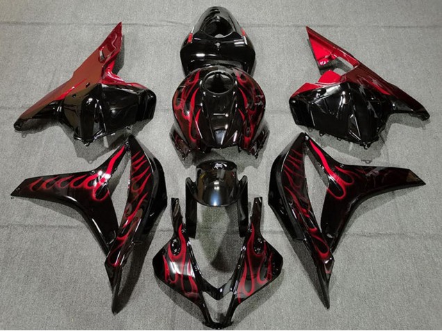 Purchase 2009-2012 Glossy Black Red Flame Honda CBR600RR Motorcycle Fairings UK