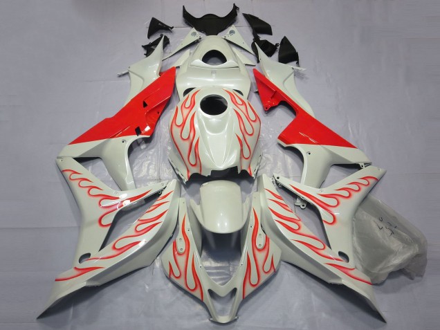 Purchase 2007-2008 White Red Flame Honda CBR600RR Motorcycle Fairings UK