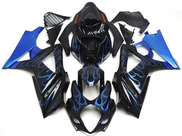 Purchase 2007-2008 Glossy Black Blue Flame Suzuki GSXR 1000 Motorcycle Fairings UK