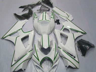 Purchase 2007-2008 Glossy White Green Pinstripe Suzuki GSXR 1000 Motorcycle Fairings UK