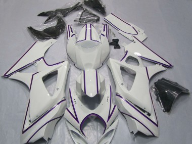 Purchase 2007-2008 Glossy White Purple Pinstripe Suzuki GSXR 1000 Motorcycle Fairings UK