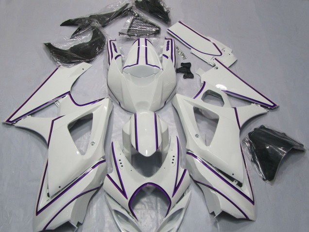 Purchase 2007-2008 Glossy White Purple Pinstripe Suzuki GSXR 1000 Motorcycle Fairings UK