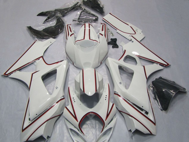 Purchase 2007-2008 White with Red Pinstripe Suzuki GSXR 1000 Motorcycle Fairings UK
