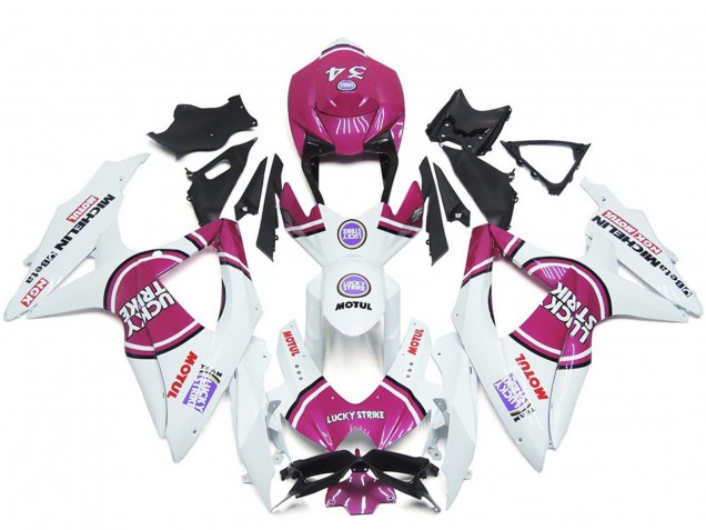 Purchase 2008-2010 White Pink Motul Lucky Strike 34 Suzuki GSXR 600 / GSXR 750 Motorcycle Fairings UK