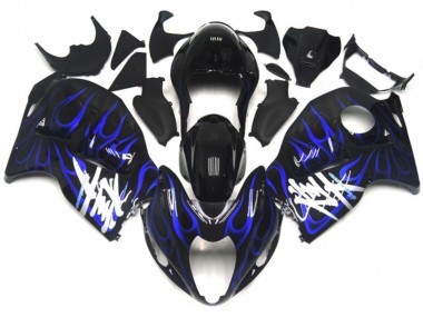 Purchase 1996-2007 Glossy Black with Deep Blue Flame Suzuki GSXR 1300 Motorcycle Fairings UK