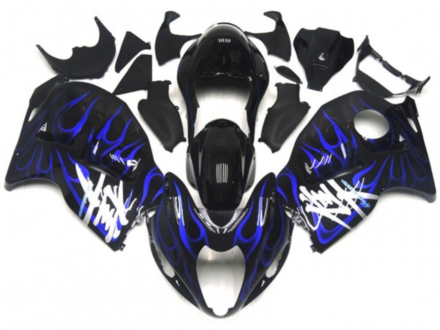 Purchase 1996-2007 Glossy Black with Deep Blue Flame Suzuki GSXR 1300 Motorcycle Fairings UK