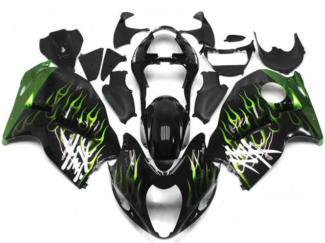 Purchase 1996-2007 Glossy Black with Deep Green Flame Suzuki GSXR 1300 Motorcycle Fairings UK