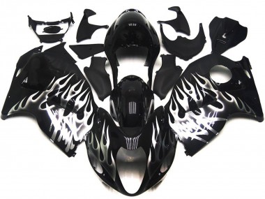Purchase 1996-2007 Glossy Black with Silver Flame Suzuki GSXR 1300 Motorcycle Fairings UK