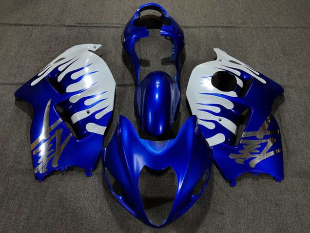 Purchase 1996-2007 White Blue Flame Suzuki GSXR 1300 Motorcycle Fairings UK