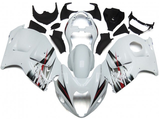Purchase 1996-2007 Glossy White and Silver Style Suzuki GSXR 1300 Motorcycle Fairings UK