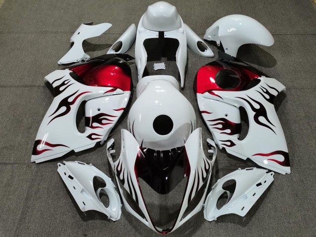 Purchase 2008-2020 Glossy White Red Flame Suzuki GSXR 1300 Motorcycle Fairings UK