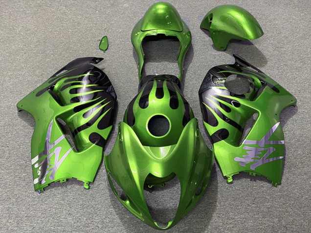 Purchase 1996-2007 Green Black Flame Suzuki GSXR 1300 Motorcycle Fairings UK