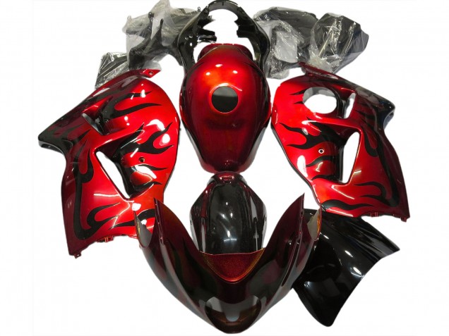 Purchase 1996-2007 Red Black Flame Suzuki GSXR 1300 Motorcycle Fairings UK
