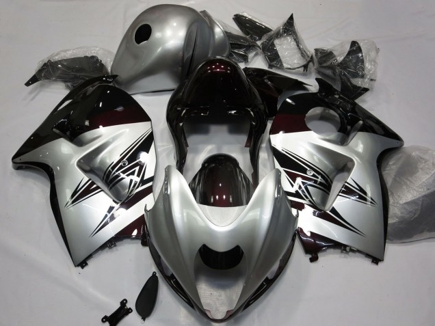 Purchase 1996-2007 Silver Dark Red Suzuki GSXR 1300 Motorcycle Fairings UK