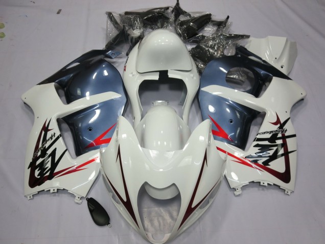 Purchase 1996-2007 White and Dusty Blue Suzuki GSXR 1300 Motorcycle Fairings UK