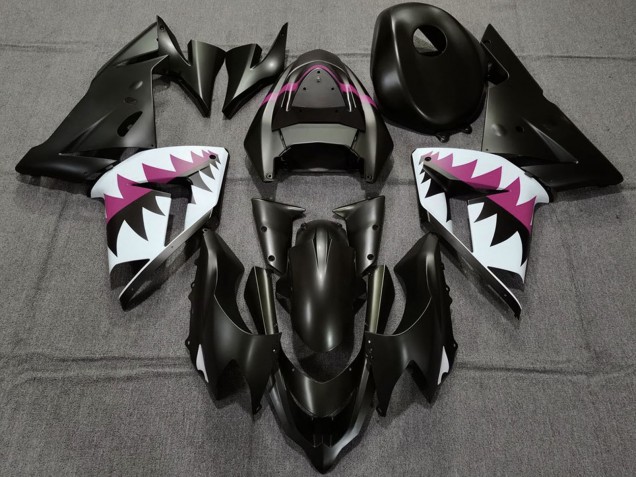 Purchase 2004-2005 Matte Black and Pink Shark Kawasaki ZX10R Motorcycle Fairings UK