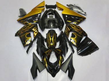 Purchase 2004-2005 Glossy Black Gold Flame Kawasaki ZX10R Motorcycle Fairings UK
