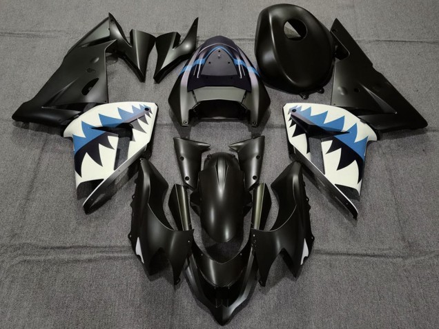 Purchase 2004-2005 Matte Black and Light Blue Shark Kawasaki ZX10R Motorcycle Fairings UK