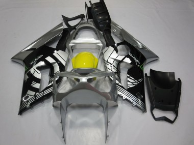 Purchase 2003-2004 Silver Yellow Glossy Black Kawasaki ZX6R Motorcycle Fairings UK
