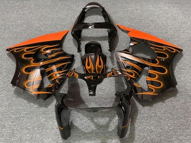 Purchase 2000-2002 Glossy Black Orange Flame Kawasaki ZX6R Motorcycle Fairings UK