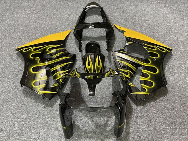Purchase 2000-2002 Glossy Black Yellow Flame Kawasaki ZX6R Motorcycle Fairings UK