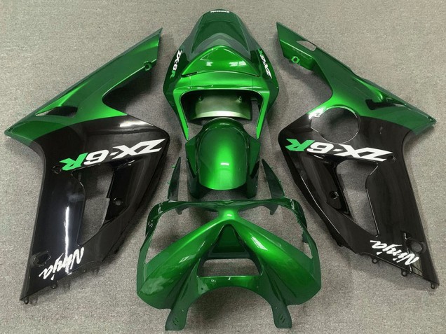 Purchase 2003-2004 Green Glossy Black Kawasaki ZX6R Motorcycle Fairings UK