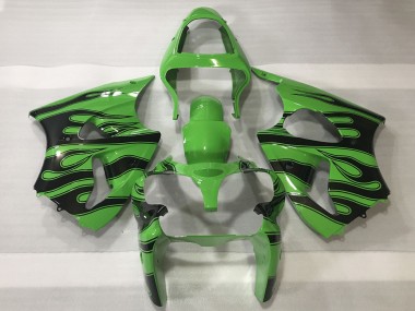Purchase 2000-2002 Green Black Flame Kawasaki ZX6R Motorcycle Fairings UK