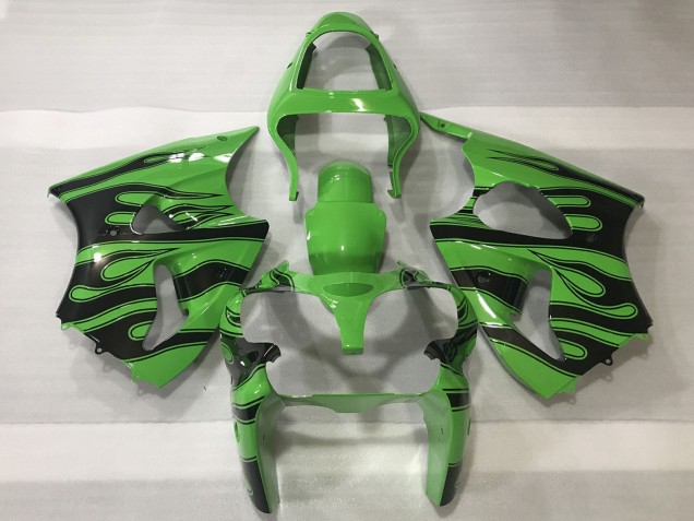 Purchase 2000-2002 Green Black Flame Kawasaki ZX6R Motorcycle Fairings UK