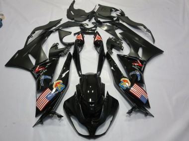 Purchase 2009-2012 Glossy Black Matte Black American Flag Kawasaki ZX6R Motorcycle Fairings UK