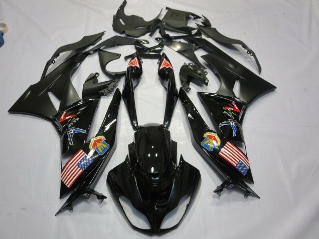 Purchase 2009-2012 Glossy Black Matte Black American Flag Kawasaki ZX6R Motorcycle Fairings UK