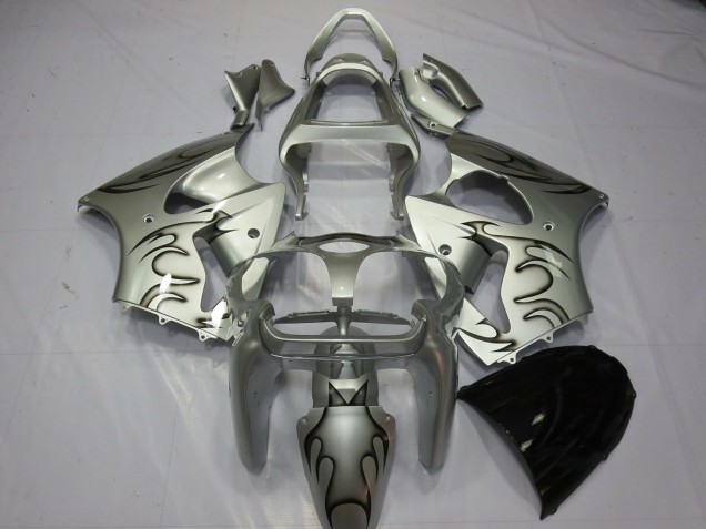 Purchase 2000-2002 Silver Black Flame Kawasaki ZX6R Motorcycle Fairings UK